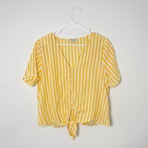 Madewell Agency Tie-Front Button Top in Pompano Stripe